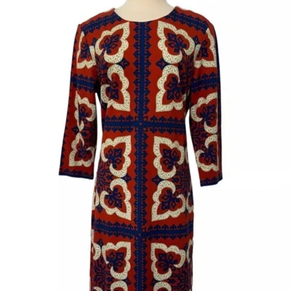 J. McLAUGHLIN Devon Dress 3/4 Sleeves Red (Orange) Navy  Sz X-Small NWOT